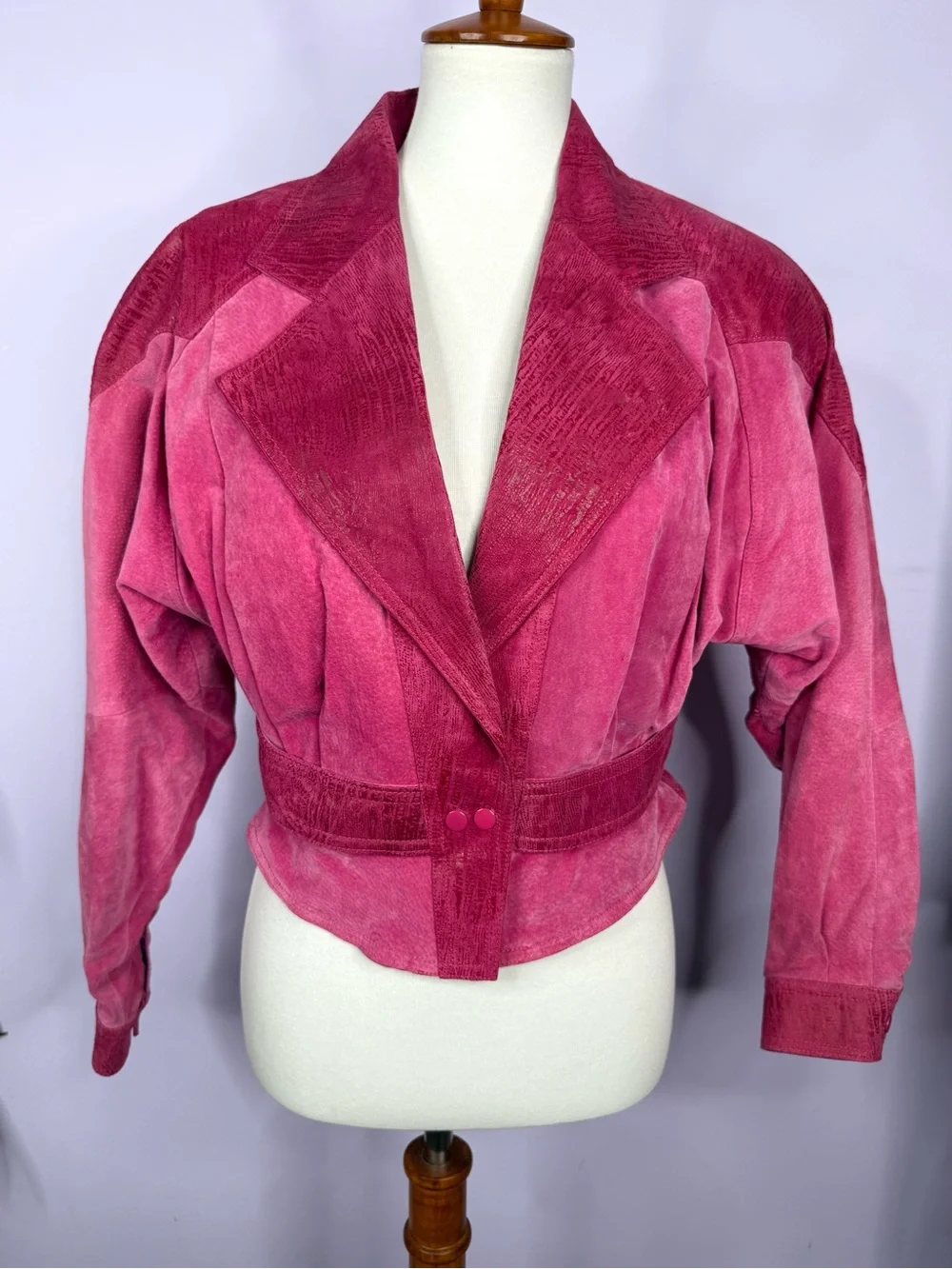 Vintage Bermans 80's Pink Suede & Leather Matching Skirt Set